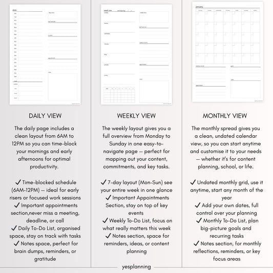 Printable All-in-One Planner Templates: Daily, Monthly, Habit Tracker (PDF)