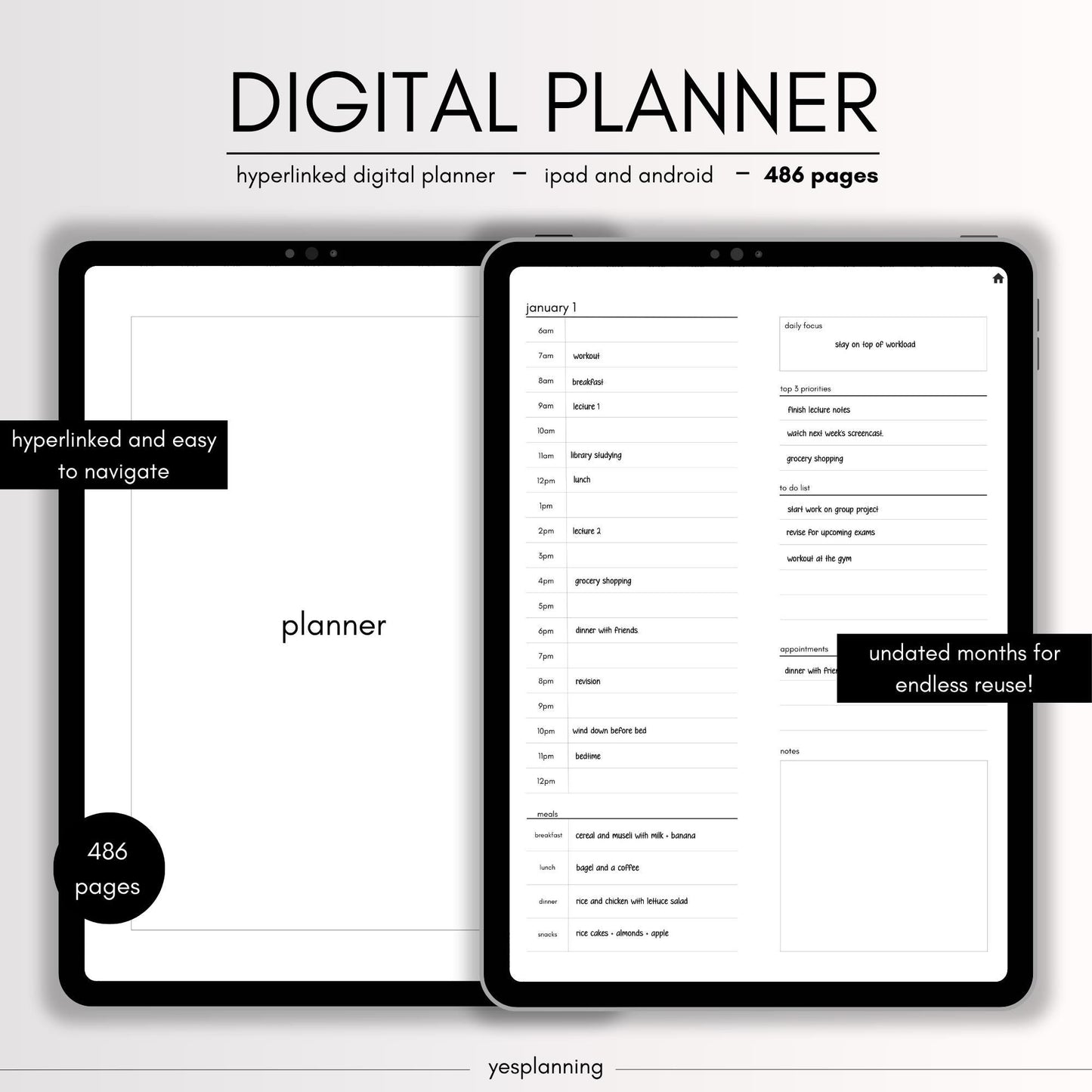 All-in-One Digital Planner: GoodNotes Compatible, Undated (PDF Download)