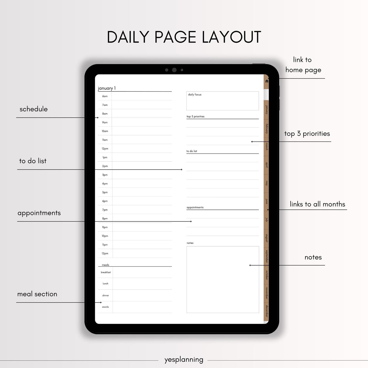 Mocha Digital Planner for GoodNotes: Hyperlinked iPad Organizer (PDF Download