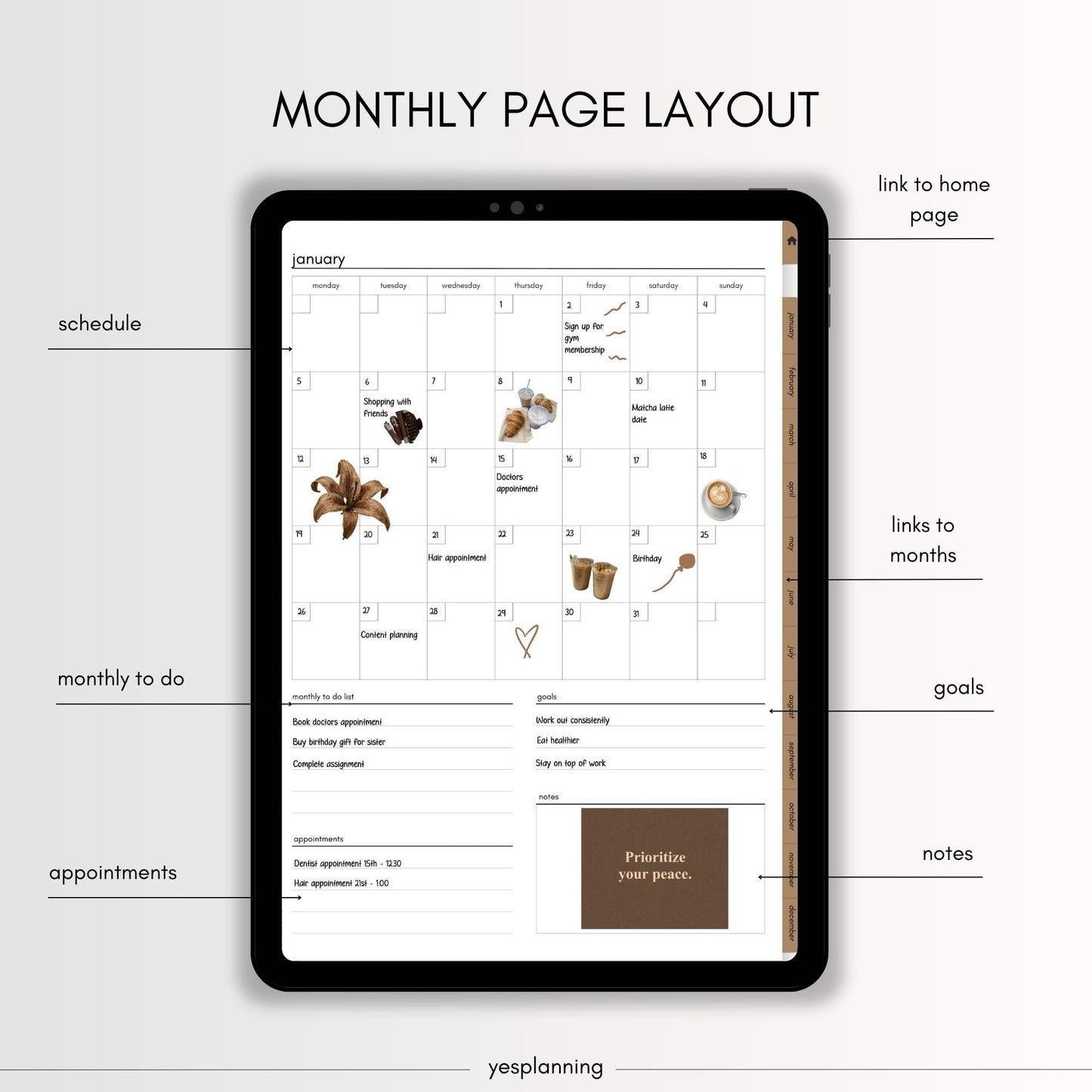 Mocha Digital Planner for GoodNotes: Hyperlinked iPad Organizer (PDF Download