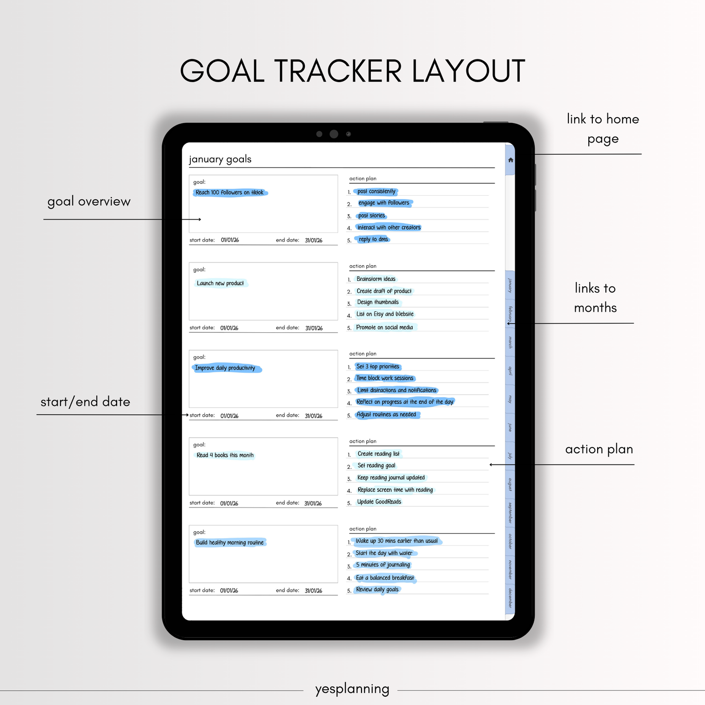 All-in-One Blueberry Digital Planner: Hyperlinked, GoodNotes Compatible (PDF Download)