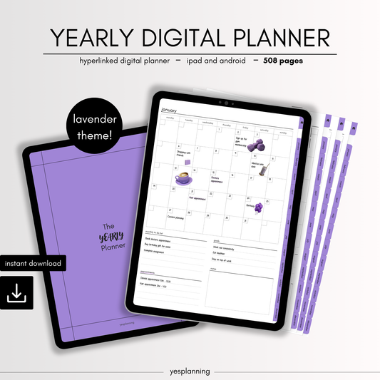 All-in-One Lavender Digital Planner: Habit & Budget Trackers, GoodNotes Compatible (PDF File)