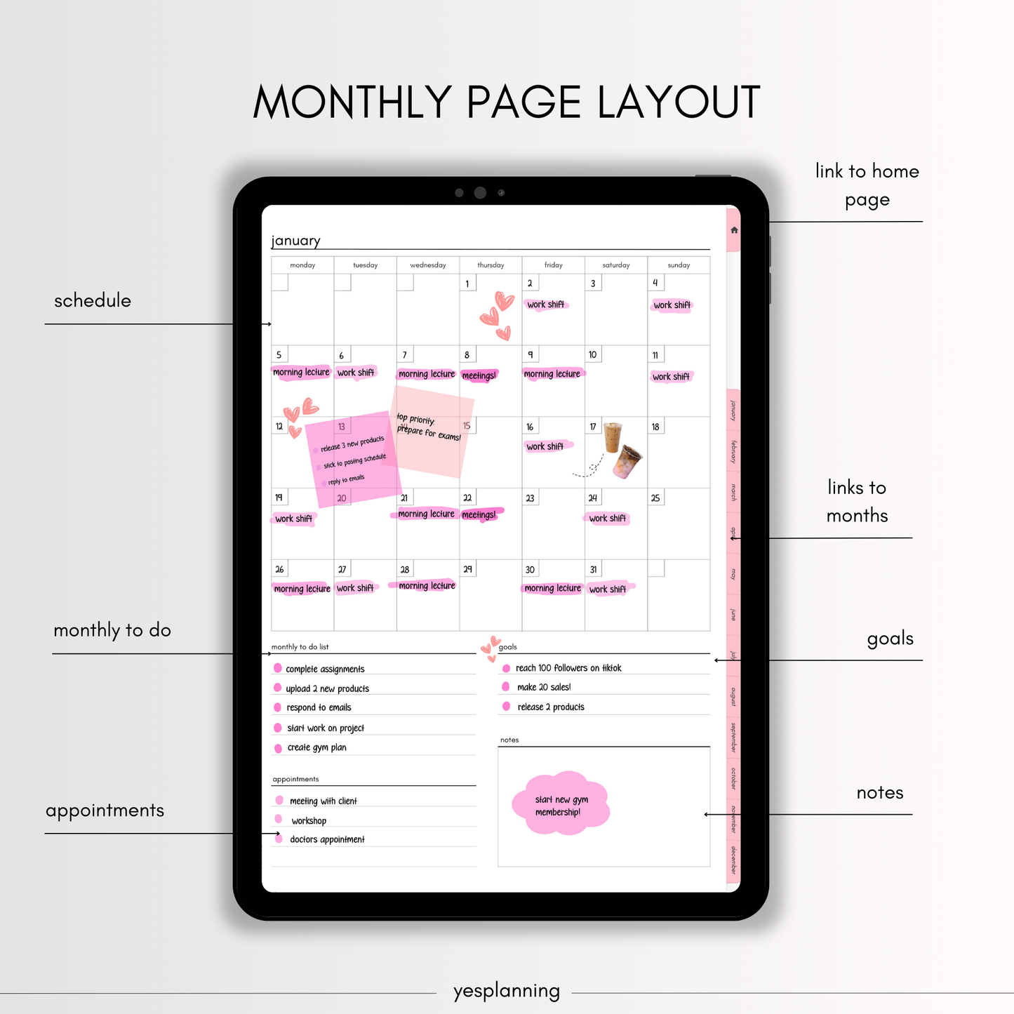 Pink Themed Digital Planner: GoodNotes Compatible, iPad Planner