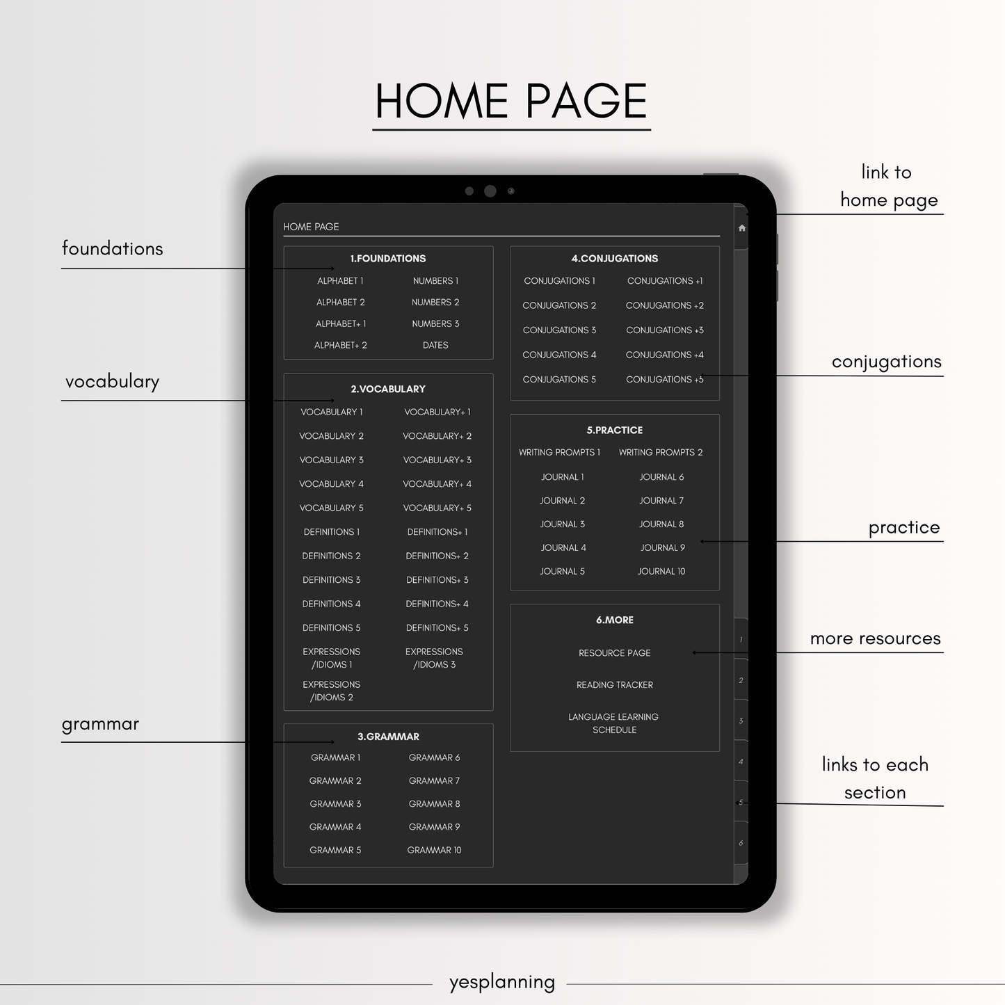 The Digital Language Notebook: GoodNotes compatible (PDF Downloadable Planner) DARK MODE