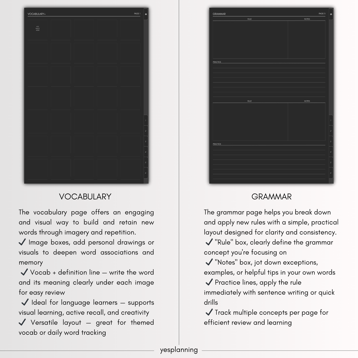 The Digital Language Notebook: GoodNotes compatible (PDF Downloadable Planner) DARK MODE