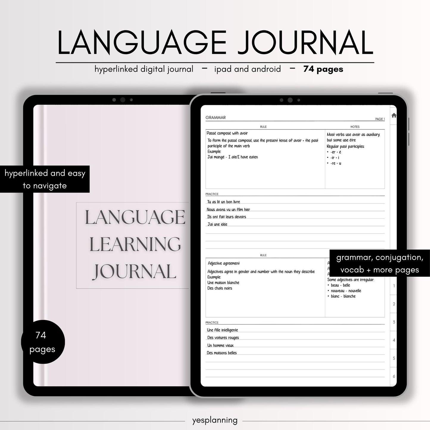 Digital Language Learning Journal: GoodNotes Compatible (PDF Downloadable Planner)