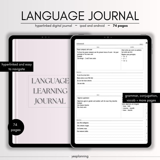 Digital Language Learning Journal: GoodNotes Compatible (PDF Downloadable Planner)