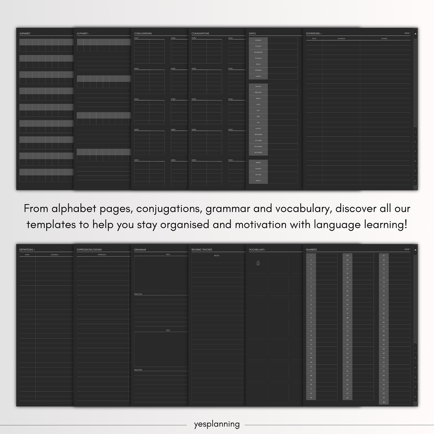 The Digital Language Notebook: GoodNotes compatible (PDF Downloadable Planner) DARK MODE