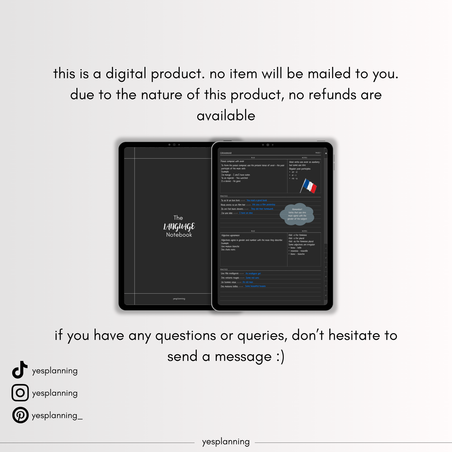 The Digital Language Notebook: GoodNotes compatible (PDF Downloadable Planner) DARK MODE