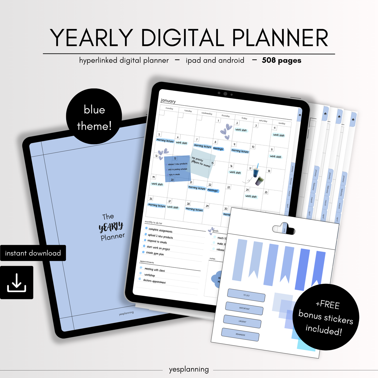All-in-One Blueberry Digital Planner: Hyperlinked, GoodNotes Compatible (PDF Download)
